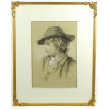 Mary Williams, 19th century, Pastel on paper, A portrait of a young boy in a hat. Signed and dated