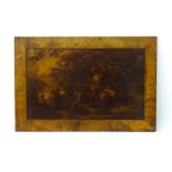 An unusual early 20thC sepia image on wood panel after George Morland, depicting a bucolic rural