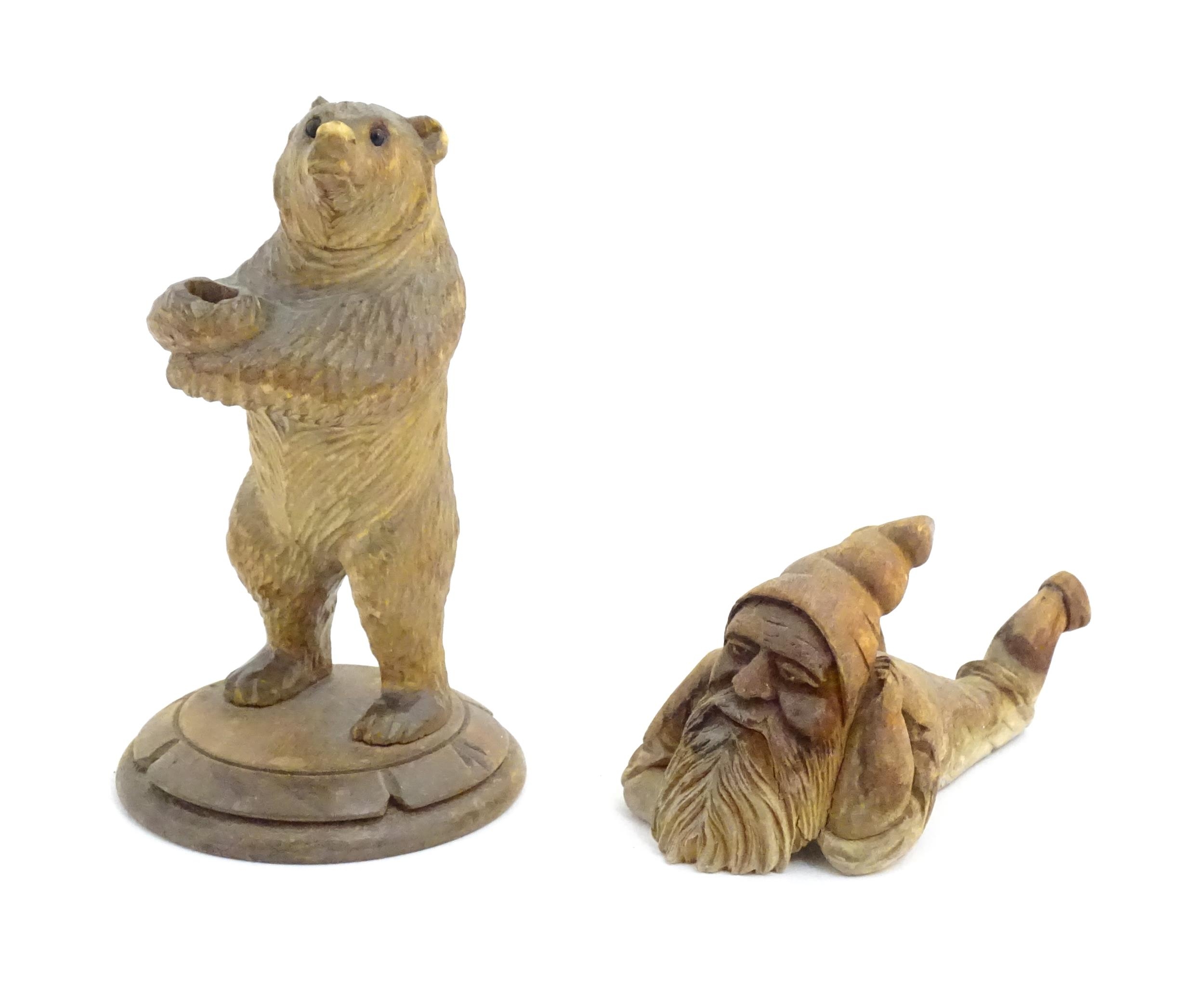 A 20thC Black Forest carved model of a bear. Together with a carved model of a recumbent gnome. - Bild 6 aus 6