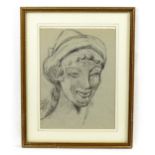 20th century, Pencil on card, A study of a female head. Approx. 11" x 8" Please Note - we do not