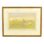 Shan Egerton, 20th century, Pastel, Hares in Spring Stubble. Signed with initials lower left.