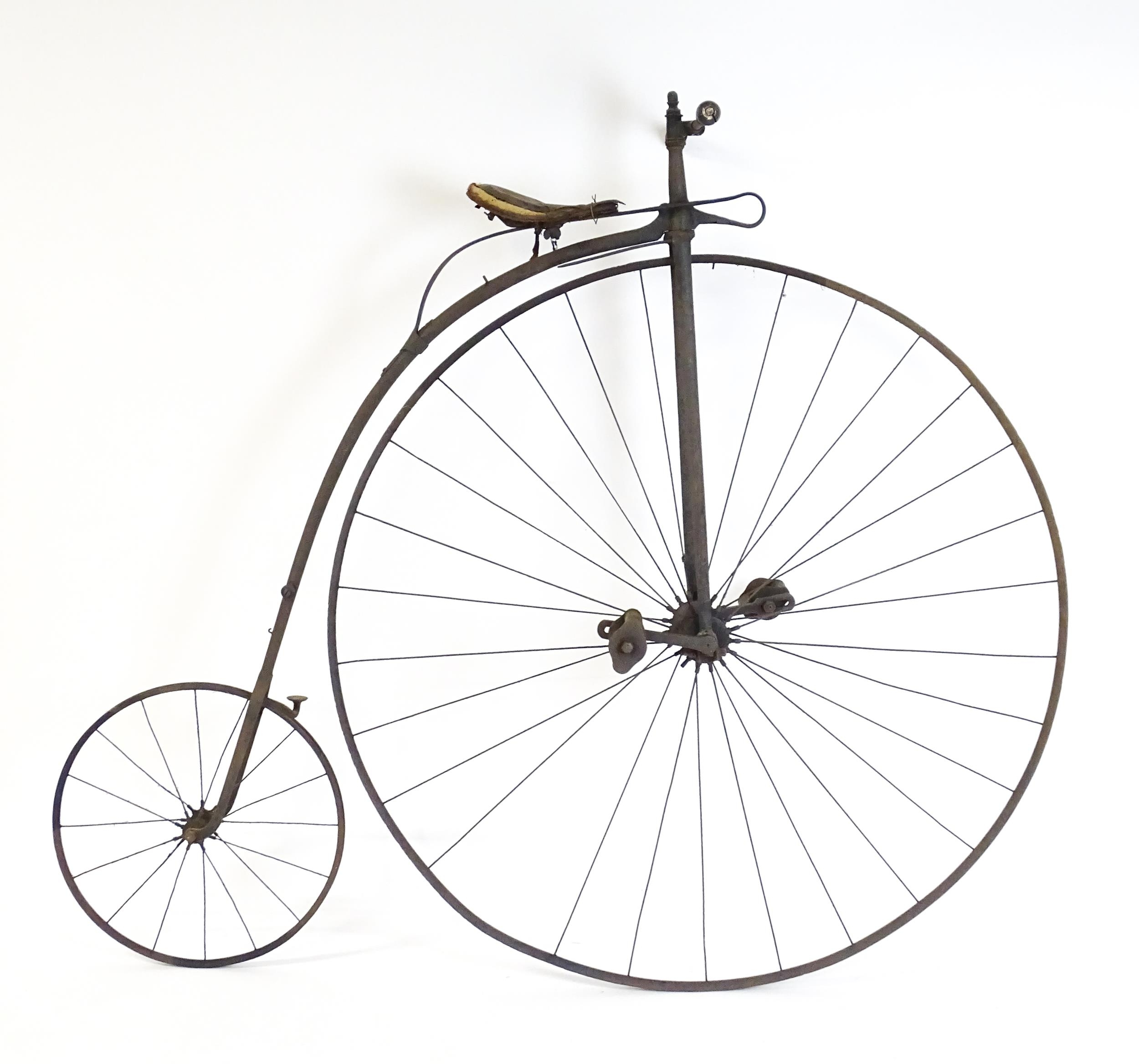 A Victorian Penny Farthing ( High wheel / ordinary ) bicycle. The large front wheel approx 49"