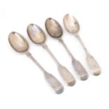 Four Victorian fiddle pattern teaspoons. Hallmarked London 1867 maker Chawner & Co (George William