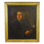 19th century, English School, Oil on canvas, A portrait of a young scholar holding a book. Approx.