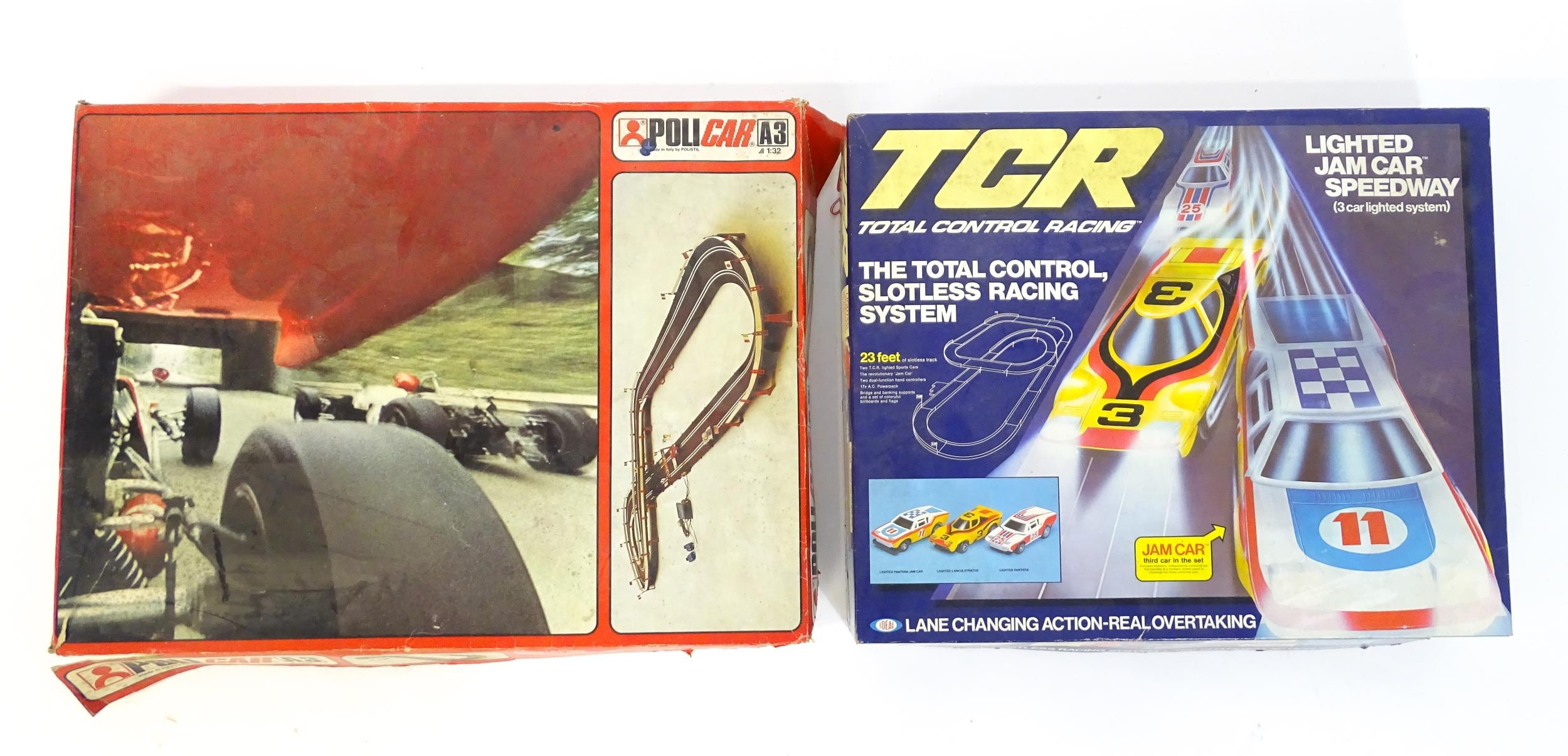 Toys: Two 20thC car racing games comprising TCR Total Control Racing Lighted Jam Car Speedway, and