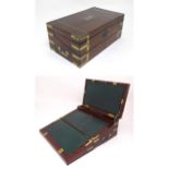 A 19thC mahogany brass bound writing box / slope with campaign style handles, drawer to side and