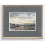 Ebenezer John Woods Prior (1914-1988), Watercolour, Marshland Sunset, Cumbria, A Lake District river
