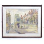 A. M. Ward, Early 20th century, Watercolour, Warwick High St, with a view of Lord Leycester Hospital