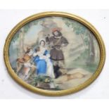 A 19thC pastel drawing by E. Petro depicting a young family with dogs in a landscape. Signed and