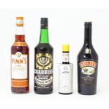 Four assorted bottles of alcohol to include Pimms Winter, Bailey Original Irish Cream, Crabbies