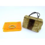 Vintage fashion / clothing: 2 retro handbags comprising a transparent orange bag measuring 11 3/4" x