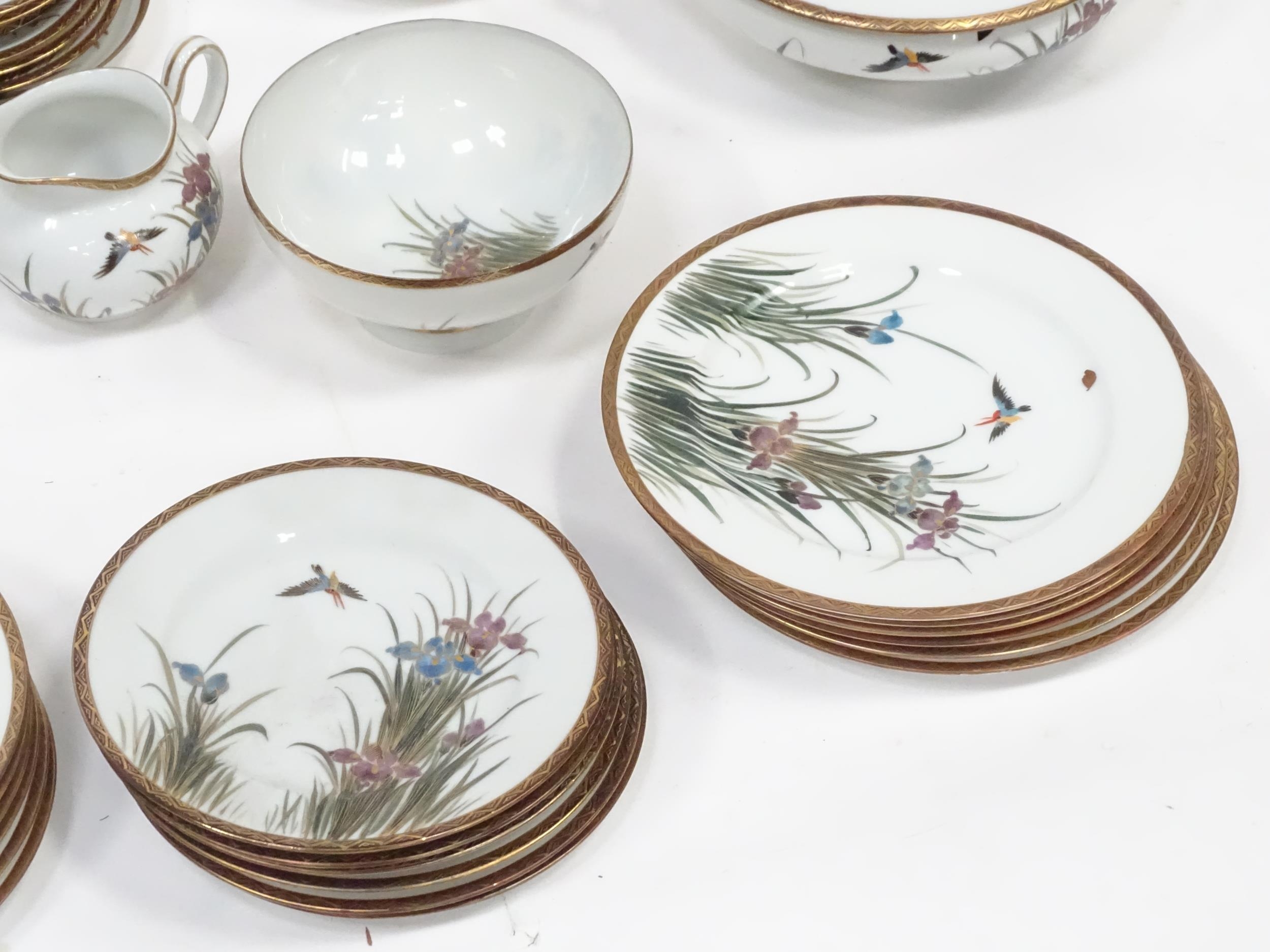A quantity of Japanese tea / dinner wares decorated with birds and iris flowers, to include - Image 5 of 9