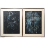 A pair of pastels by George Lance depicting ballet dancers. Signed lower. Approx. 28 3/4" x 21" (