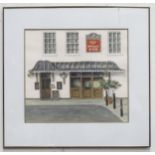 A 20thC watercolour depicting The Holy Bush pub in Hamstead with Benskins sign. Signed Johnston