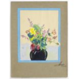 20th century, Oil on paper, A still life study of flowers in a vase. Signed and dated (19)44 to