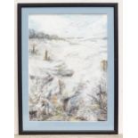 Tricia Lenko, 20th century, Mixed media, The Old Stile in Winter. Signed lower left. Approx. 13 3/4"