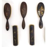 A quantity of assorted dressing table brushes to include examples with chinoiserie decoration.
