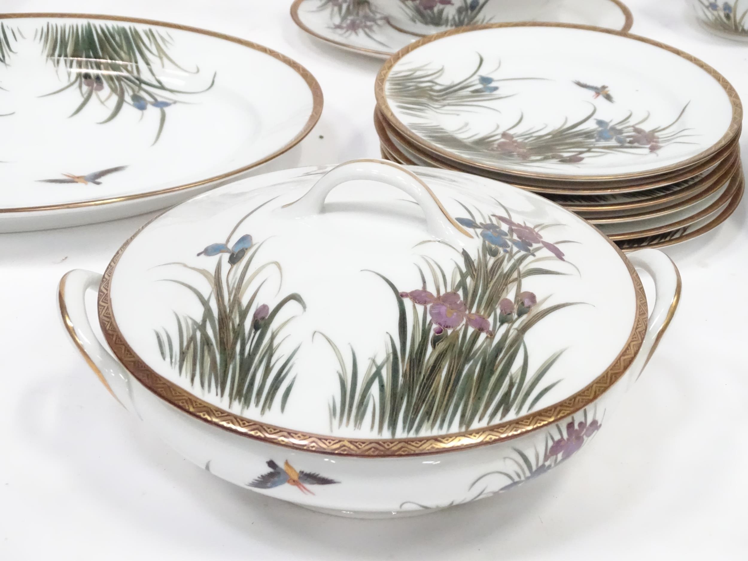 A quantity of Japanese tea / dinner wares decorated with birds and iris flowers, to include - Image 7 of 9