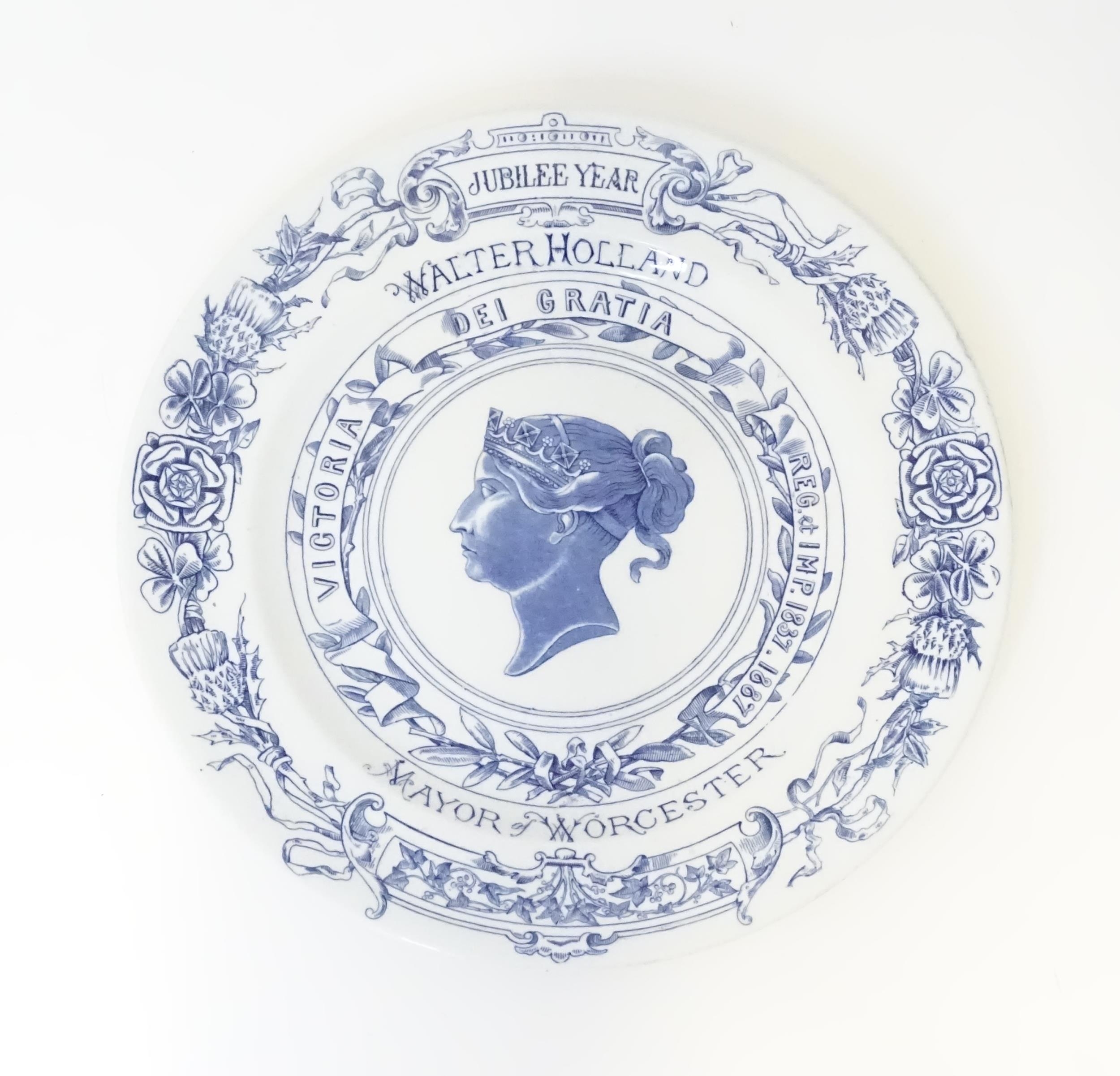 A Royal Worcester Queen Victoria Jubilee plate inscribed Walter Holland, Mayor of Worcester. Approx.