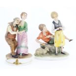 Two Capodimonte figure groups, one depicting two children and a sheep, designed by Redaelli, the