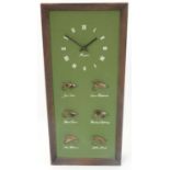 Fly - Fishing : A Monogram battery wall clock with 6 mounted and named Salmon flies , measuring