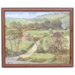 Manner of Ronald Ossory Dunlop, English School, Oil on board, A hilly landscape view with a