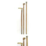 Three late 20thC sticks / canes, comprising an antler handled example, one with a handle formed as a