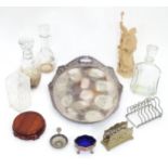 A quantity of assorted miscellaneous items to include silver plate tray, toast rack, wine taster,