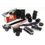 A quantity of assorted cameras and lenses to include Pentax ME Super, Minolta Hi-Matic 7, Minolta