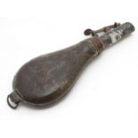 Shooting: A 19thC G & J. W. Hawksley shot flask, of leather and steel construction, the body
