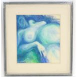 Clare, Late 20th century, Pastel on paper, A study of a reclining nude woman in blues. Signed and