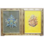 Two 20thC woolwork embroideries depicting a stylised pine cone, etc. Approx. 23" x 17" (2) Please