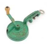 Kitchenalia: a mid 20thC Spong bean slicer, no. 632, in green painted finish. Approx 9" long