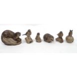 Six Poole Pottery animal models to include otter, hedgehog, mouse, birds, etc. The tallest 5"