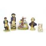 Five 20thC Staffordshire pottery figures / jugs to include Napoleon, Washington, Nelson, a figural