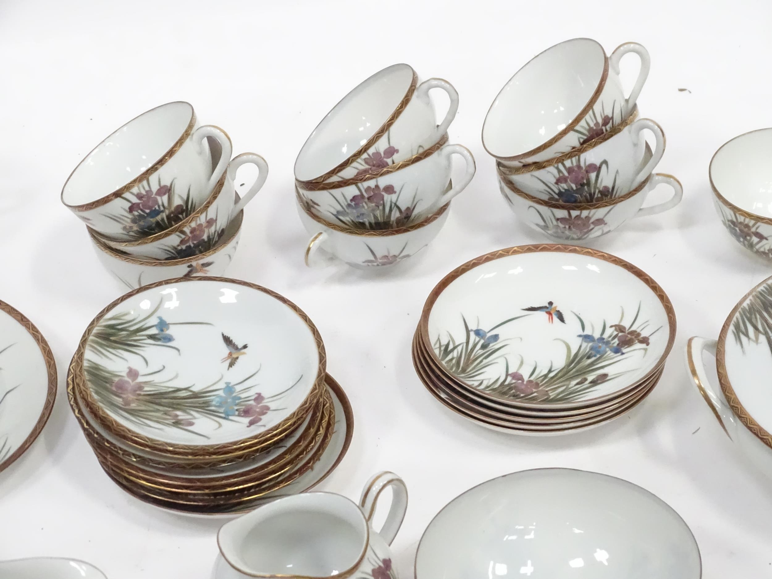 A quantity of Japanese tea / dinner wares decorated with birds and iris flowers, to include - Image 4 of 9