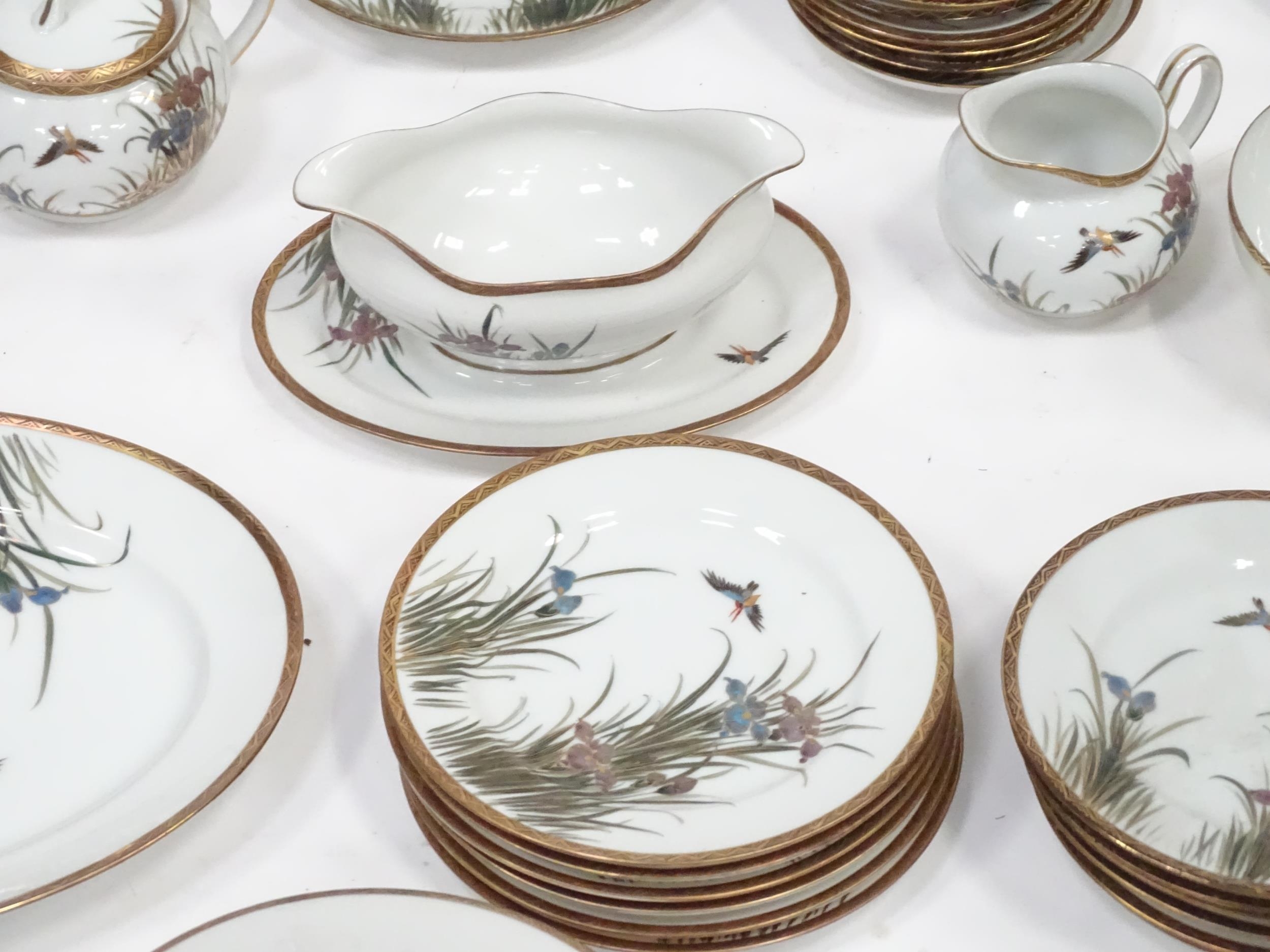 A quantity of Japanese tea / dinner wares decorated with birds and iris flowers, to include - Image 6 of 9