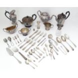 A quantity of assorted silver plated wares to include teapots, sugar bowls assorted cutlery etc.