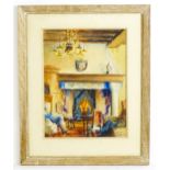 Edith Desseaux, 20th century, Watercolour, An interior scene with fireplace. Signed and dated 1956