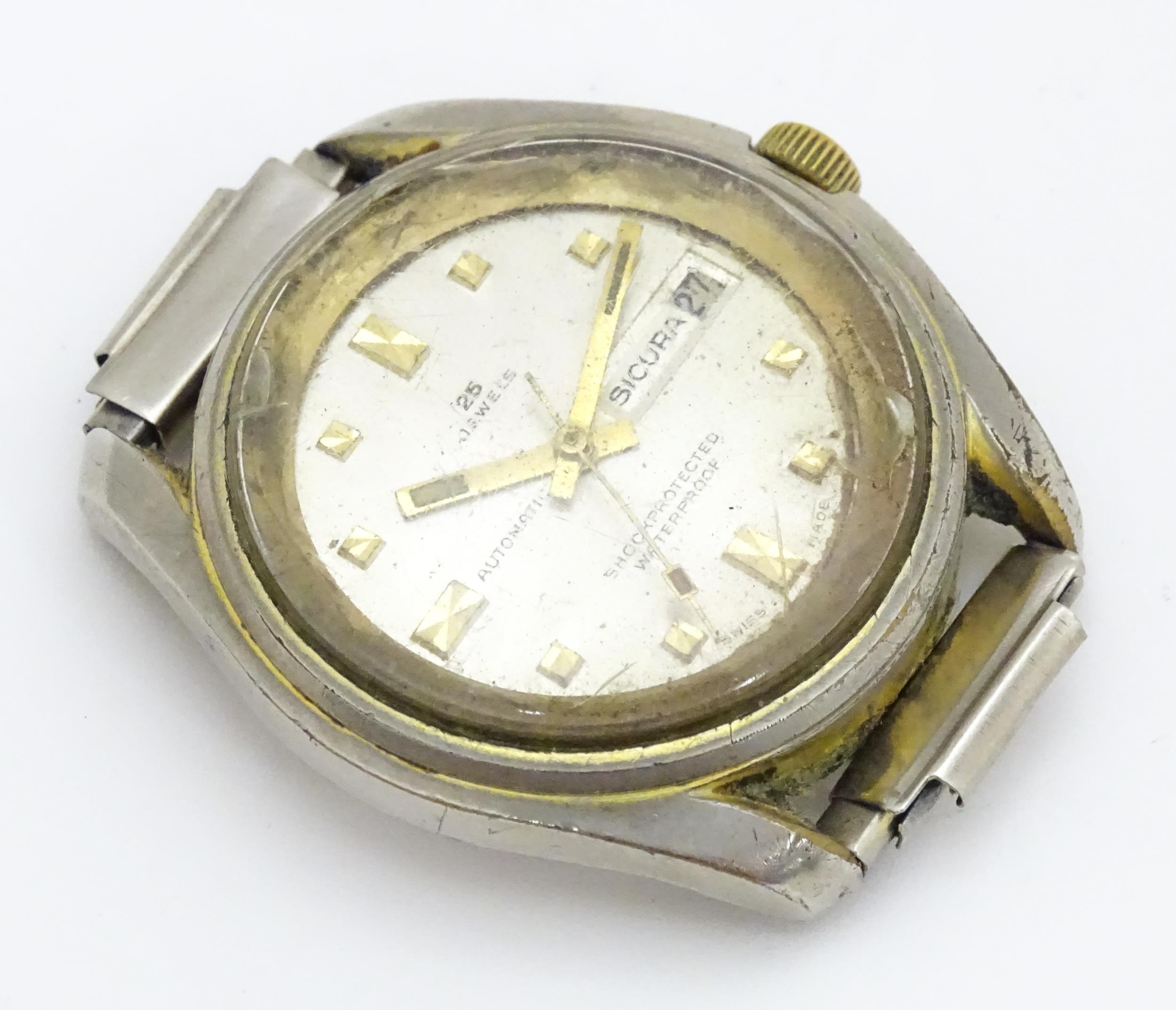 A Sicura Automatic 25 Jewels watch. 1 1/2" wide Please Note - we do not make reference to the - Image 4 of 6