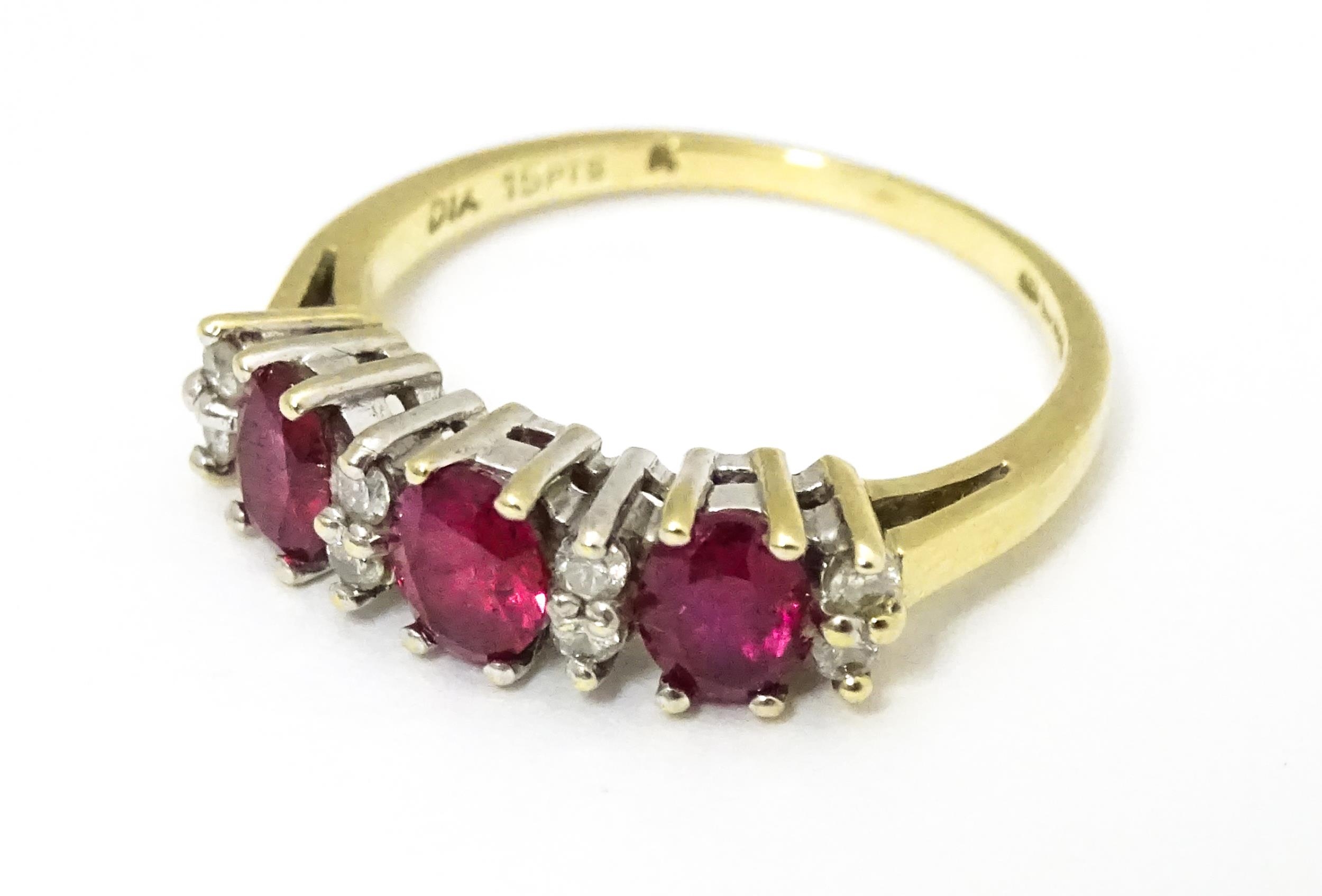 A 9ct gold ring set with rubies and diamonds. Ring size approx K 1/2 Please Note - we do not make - Image 2 of 8