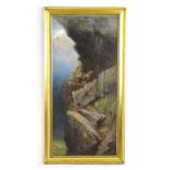 Manner of Joseph Wolf, Oil on canvas, Eagles nesting in eyrie. Unsigned. Approx. 33 1/2" x 15 1/2"