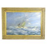 20th century, Marine School, Oil on canvas, Fishing boat with figures at sea. Indistinctly signed