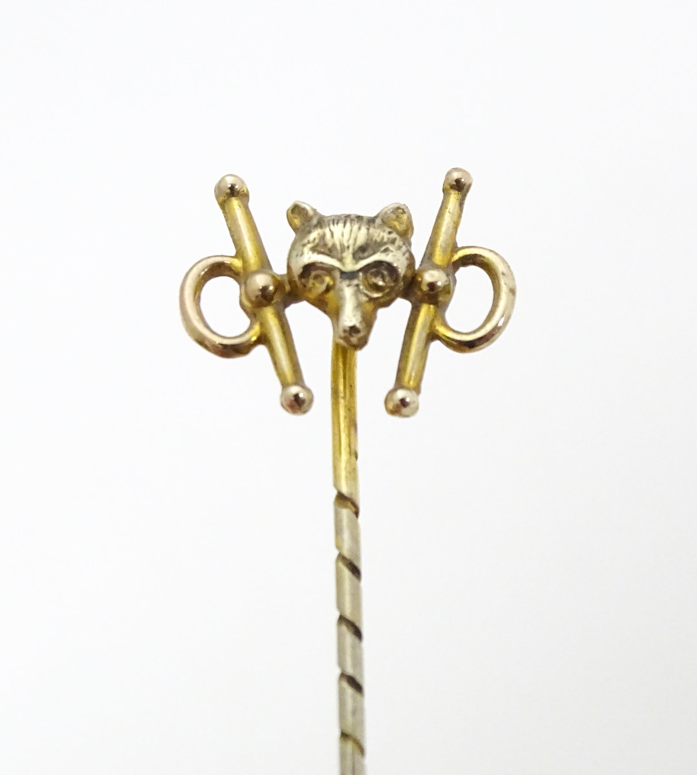 Five assorted yellow and white metal stick pins to include two decorated with stag head detail, - Image 4 of 11