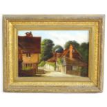 19th century, Oil on canvas, A village street scene. Remains of label verso. Approx. 8 1/4" x 12 1/