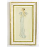 Charles Bradley, Early 20th century, Watercolour, An Art Deco portrait of a young lady in evening