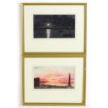 19th century, English School, Watercolours, A pair of Maltese coastal evening scenes, one a sunset