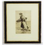 After John Dawson Watson (1832-1892), Etching, A fisherwoman on a beach carrying a basket and