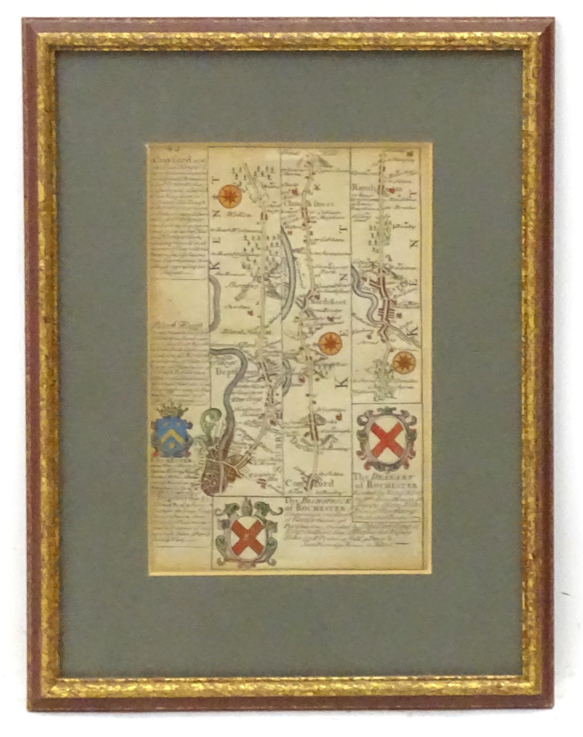 Map: An 18thC engraved strip / road map after John Owen and Emanuel Bowen, showing the road from - Image 3 of 3