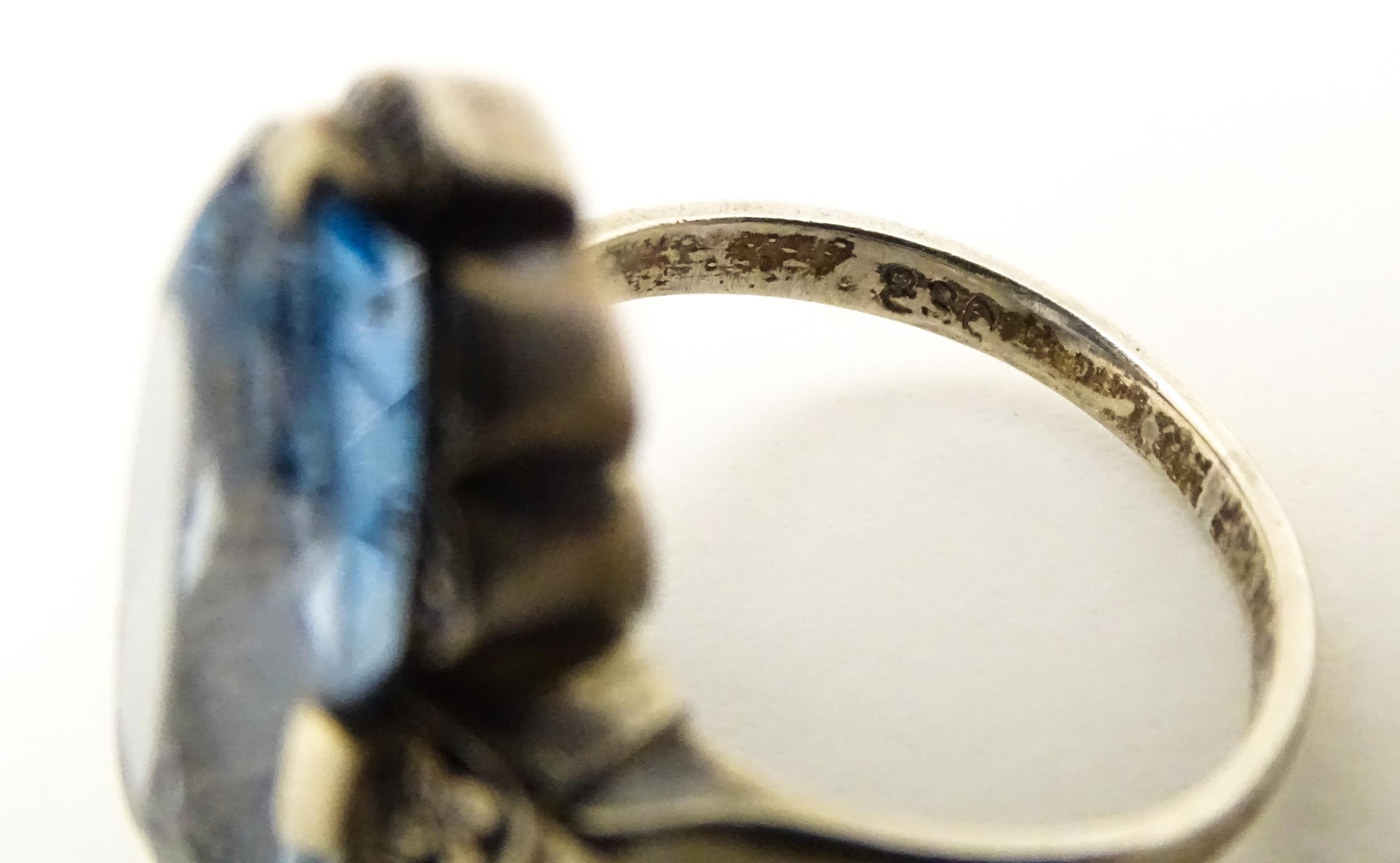 A Continental .830 silver ring set with aquamarine. Ring size approx. L 1/2 Please Note - we do - Image 5 of 6